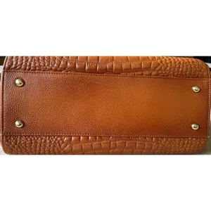Brown Croc Embossed Satchel Handbag Crossbody Tote Purse Structured Bag thumbnail 10