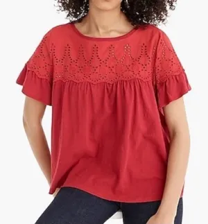 J. Crew Red Eyelet Top Size M thumbnail 1