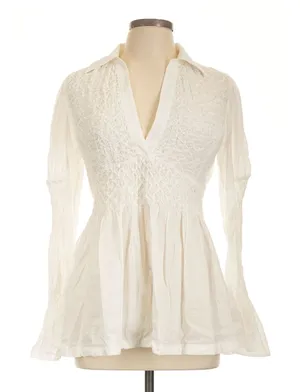 By Anthropologie White Smocked Peplum Blouse M Long Sleeve Boho Cottagecore Top thumbnail 1