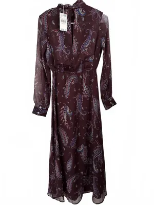 Mango Long Sleeve Flowy Paisley-Print Dress Midi Sandy Maroon NWT Size 2/XS thumbnail 8
