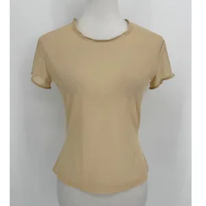 Ralph Lauren Pointelle Mesh Short‎ Sleeve Tee Small Beige Y2K Minimalist Chic thumbnail 8