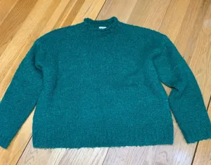J. Crew Womens Emerald Green Boucle Wool Alpaca Blend Mock‎ Neck Sweater Large thumbnail 1