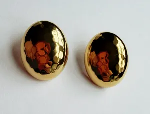 Gold old money earrings oval hammered studs thumbnail 1
