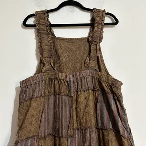 Earthbound Patchwork Eyelet Mushroom Embroidered Overalls Granola Boho Cottage thumbnail 10