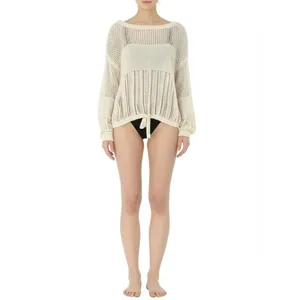 American Eagle Sweater Womens Size S Off-White Tie Front Open Knit Bohemian‎ thumbnail 3