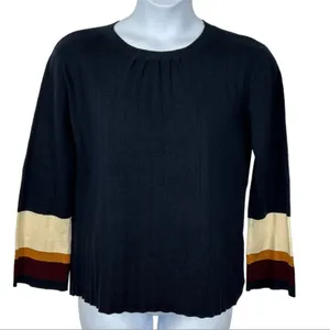 Cliché Navy Cream Colorblock Bell Sleeve Sweater Small Wool Blend Preppy Retro thumbnail 3