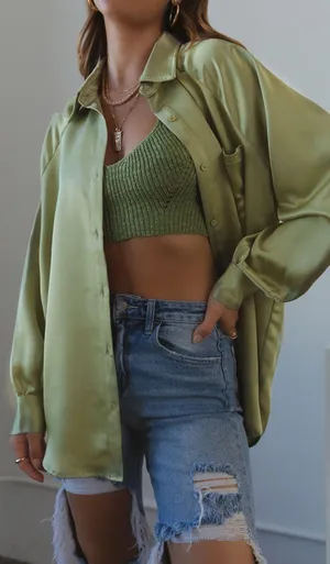 Miss Lola Satin Button Down Long Sleeve Blouse thumbnail 1