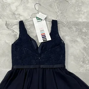 Mori Lee 31054 Bridesmaid Dress Size‎ 10 Navy Blue Lace with Matching Chiffon thumbnail 4