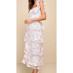 Lulus Endlessly Gorgeous White Floral Burnout Tie-Strap Midi Dress White Multi thumbnail 2