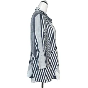 DAMEE Oversized Striped Button Up Shirt Small Wire Collar Blue Lagenlook Artsy thumbnail 2