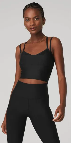 ALO Yoga Black Double-Strap Cropped Tank thumbnail 1