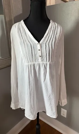 Zara Boho Peasant White Flowy Neutral Romantic Top Size Medium thumbnail 1