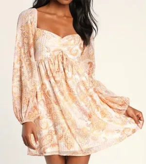 NWT Lulus Radiant Suggestion Paisley Babydoll Dress Size Large thumbnail 1