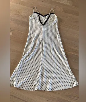 Natori Retro Polka Dot Midi Slip Dress White Black Mesh thumbnail 7