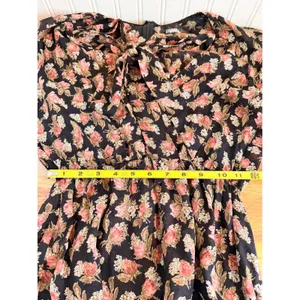 Reformation Floral Midi Dress Tie Neck Long‎ Sleeve Slit Black Size 0 thumbnail 9