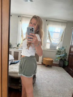 Olive green divided sweat shorts thumbnail 2