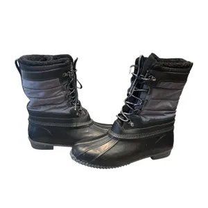 Lands End Womens 502432 Lined Winter Duck Boots‎ Mid Calf Lace Up Black Gray 11 thumbnail 7
