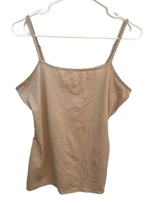 Studio Y Women's Size Large Tank Top Beige Square Neck Adjustable Straps Stretch thumbnail 1