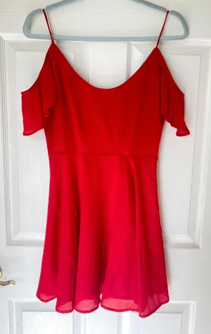 Boutique Red Flowy Off The Shoulder Mini Dress thumbnail 1