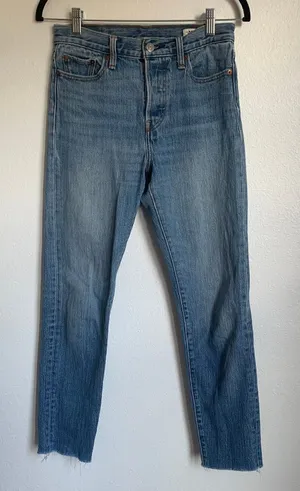 Levi's White Oak Cone Raw Hem Denim Jeans in‎ Medium Blue Wash Button Fly thumbnail 1