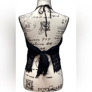 American Eagle Boho tie Back halter top Black. Size Medium thumbnail 2