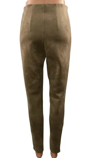 Zara Women's Khaki Brown High Rise Fitted Faux Suede Skinny Legging Pants Size S thumbnail 3