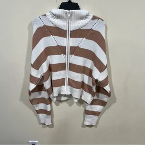 NWT OFFLINE By Aerie Full Zip Sweater stripped size XL Beach Dune women’s thumbnail 9