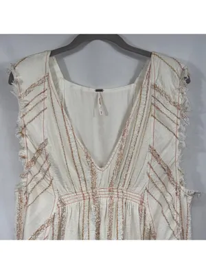 Free People White Embroidered Fringe Sleeveless Mini Dress Women’s Medium Boho thumbnail 2