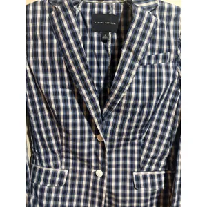 Banana Republic Plaid Blazer Women Small Navy Blue Excellent Cotton Shirt Jacket thumbnail 8