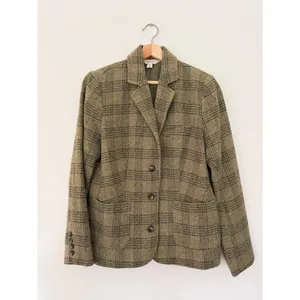 Vintage Women M Green Excellent Plaid Wool Silk Blend 3-Button Blazer Jacket thumbnail 8