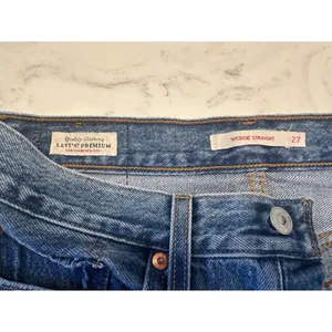 Levi's Wedgie Straight Mid Rise Distressed Blue Denim Jeans Med Wash Women 27x26 thumbnail 4
