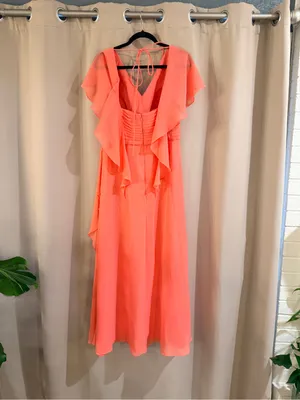 Stacees Flutter Sleeve V-Neck Coral Evening Dress thumbnail 2