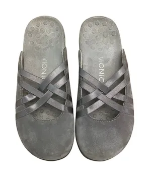 Vionic Claire Gray Suede Slide Sandals Orthotic Comfort Women’s 6 Travel Walking thumbnail 1