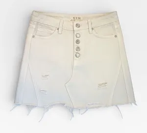 We The Free Free People White Ivory Cream Buttoned Denim Mini Skirt US 26 thumbnail 1
