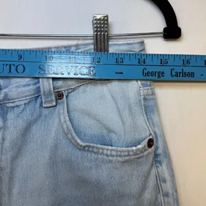 Zara High Rise Wide Leg Jeans Light Wash Blue Raw Hem Size 6 thumbnail 7