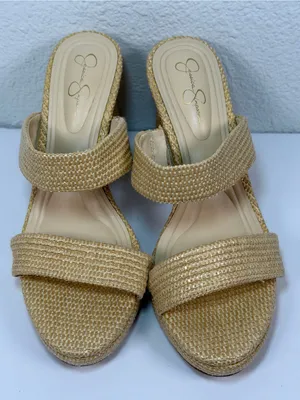 Jessica Simpson JS-Diza Raffia Block Heel Mule Sandals Women Size 8M Beige Woven thumbnail 3