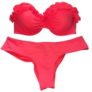 Victoria’s Secret pink ruffles swim strapless top size 34D with ruched bottoms S thumbnail 1