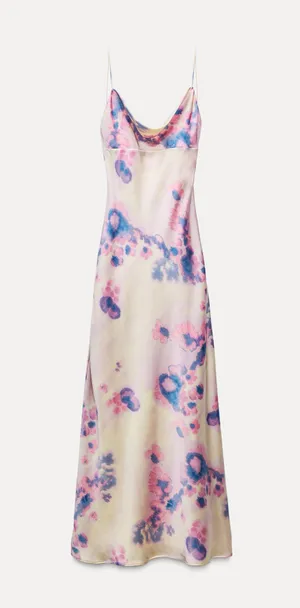 Zara maxi dress satin bodycon open back cowl neck tie dye summer evening thumbnail 10
