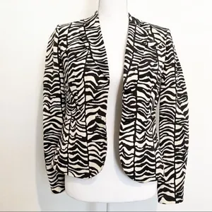 Calvin‎ Klein Blazer Size 4 Black Cream Zebra Animal Print Executive Sleek Retro thumbnail 9