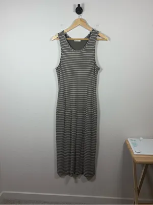 Marine Layer Women’s Lexi Rib Daytime Midi Dress in Green/Ivory Stripe L thumbnail 8