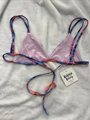 New Kulani Kinis Women’s fixed scoop bikini top multicolor flamingo print Medium thumbnail 6