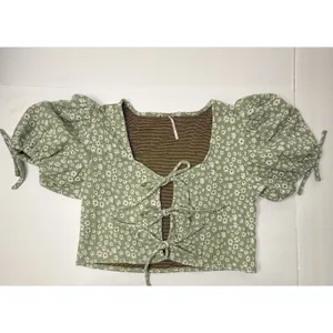 Free People Sweet Sun Crop Top Sz M Green Floral Girlcore Boho Cottagecore Chic thumbnail 10