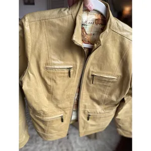 Ruff‎ Hewn Camel Leather Jacket Moto World Map-Lined Traveler Parisian Scandi thumbnail 4