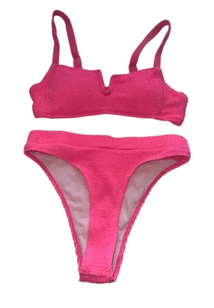 SHEIN Neon Pink Textured Bikini Set thumbnail 1