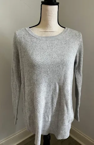 Loft Gray Knit Crew Neck Sweater Medium Elevated Basic Preppy Cozy Minimalist thumbnail 1