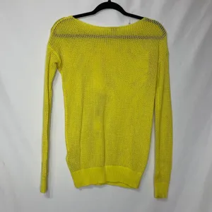 Madewell Wallace Yellow Open Knit Pullover Sweater Womens XS Sheer Florescent thumbnail 4