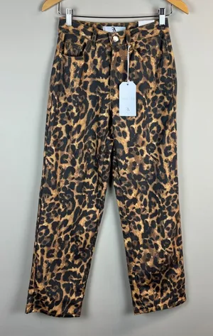 Flying Angel Wide Leg High Waist Pants Womens 1 / 25 Brown Leopard Print New NWT thumbnail 1