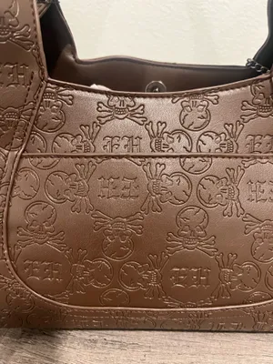 Chocolate Brown Embossed Shoulder Bag with Skull Patch by Ed Hardy thumbnail 7