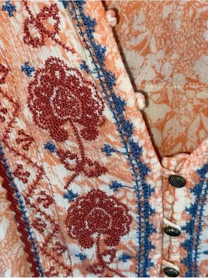 Anthropologie Peach Embroidered Babydoll Tunic Boho Western Festival blouse thumbnail 6