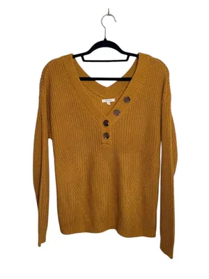Maurices Highland Henley Sweater Solid Mustard Yellow V-neck Knit thumbnail 1